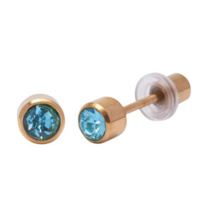 Ohrlino Erstohrstecker Rundfassung gelb  4mm, Kristall hellblau 3mm