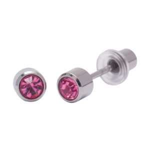 Ohrlino Erstohrstecker Rundfassung weiß 4mm, Kristall rosa 3mm