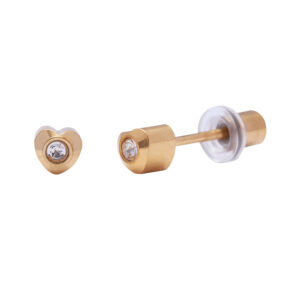 Ohrlino Erstohrstecker Herz 4mm, gelb, Kristall weiß 1,5mm