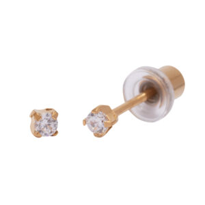 Ohrlino Erstohrstecker Krappenfassung gelb, Kristall weiß 2mm