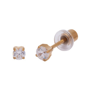 Ohrlino Erstohrstecker Krappenfassung gelb, Kristall weiß 3mm