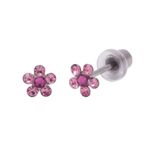 Ohrlino Erstohrstecker Blume, weiß, 5 Kristalle fuchsiafarbend
