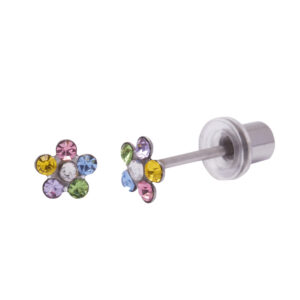Ohrlino Erstohrstecker Blume, weiß, 5 Kristalle regenbogenfarbend