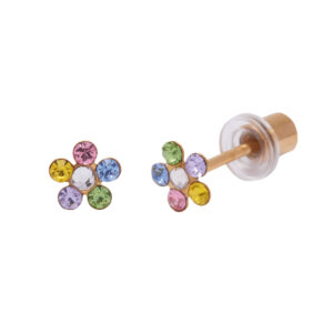 Ohrlino Erstohrstecker Blume, gelb, 5 Kristalle regenbogenfarbend