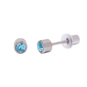 Ohrlino Erstohrstecker Rundfassung Titan 3mm, Kristall hellblau 2mm