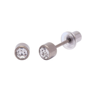 Ohrlino Erstohrstecker Rundfassung Titan 4mm, Kristall weiß 3mm
