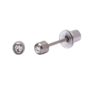 Ohrlino Erstohrstecker Rundfassung Titan 3mm, Kristall weiß 2mm