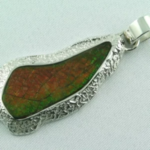 Massiver Sterling Silber Anhänger mit Ammolith (Drachenschuppe) inkl. diamantierter 925er Panzerkette