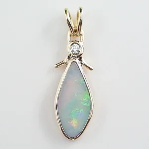 750er Gelbgold Anhänger mit GEM Class White Opal aus Australien und natürlichem Diamant – 2,47 ct Multicolor Farbenspiel