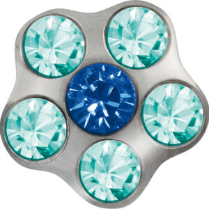 Erstohrstecker Easy Piercy Comfort weiß Blümchen mit Stein Saphir + Aquamarin