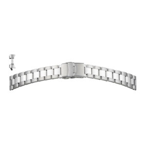 Metallband Edelstahl 18-18mm weiß, massiv, satiniert, 3-Falt-Schließe und 2 Drücker