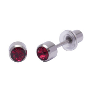 Ohrlino Erstohrstecker Rundfassung weiß 4mm, Kristall rubinrot 3mm