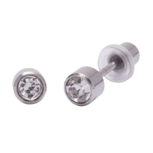Ohrlino Erstohrstecker Rundfassung weiß 4mm, Kristall weiß 3mm