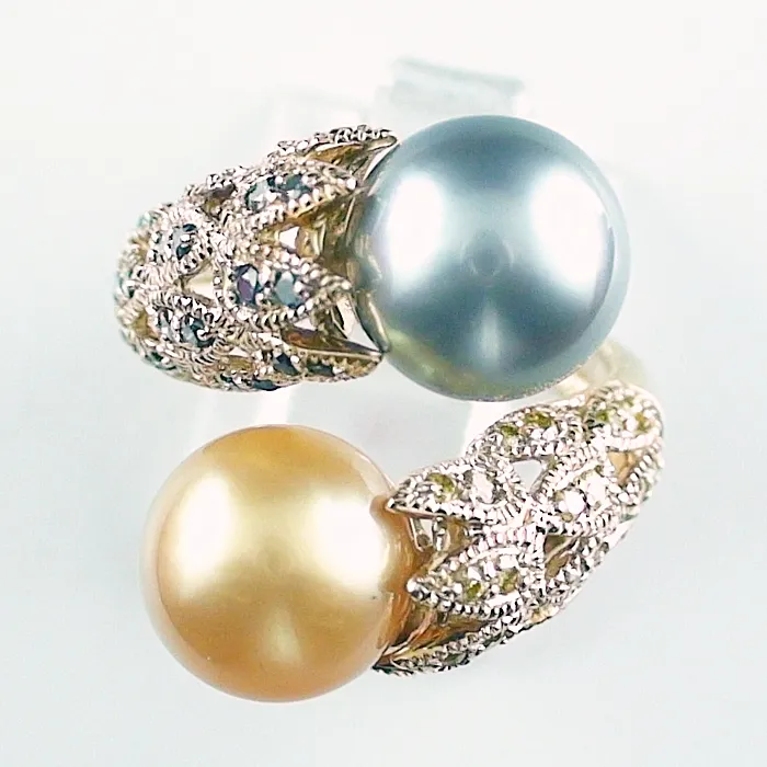 IKA0014 1 9k gelbgold ring mit perlen und diamanten kundenschmuck im auf kommission verkaufen