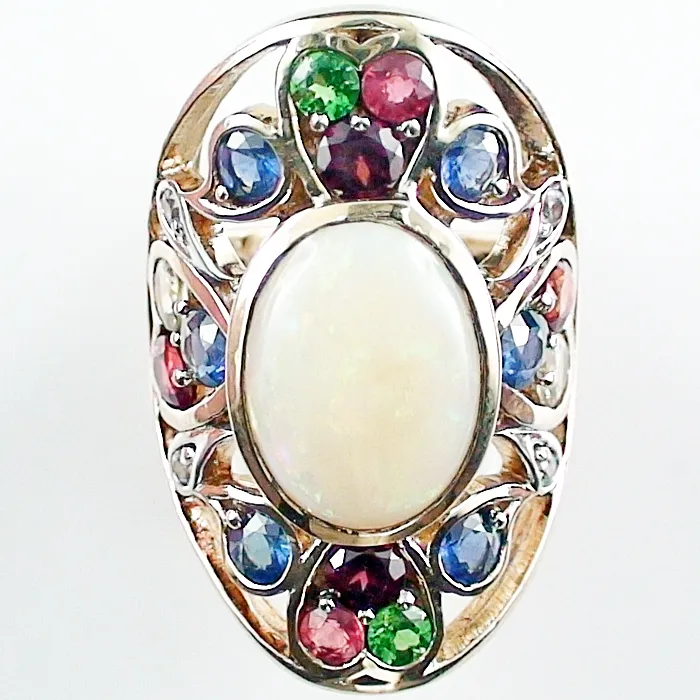 IKA0017 1 9k gelbgold ring mit white opal und edelsteinen kundenschmuck im auf kommission verkaufen