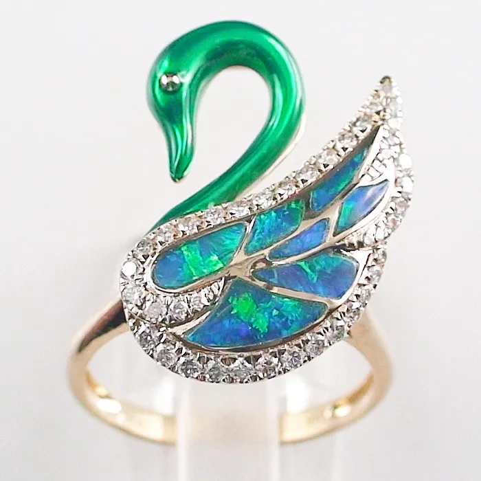 IKA0019 1 14k gelbgold ring mit opalen und diamanten schmuck sicher online verkaufen