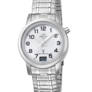 MasterTime Damen-Funkuhr Basic, silber/ weiß - mit Zugband - MTLA-10307-12M