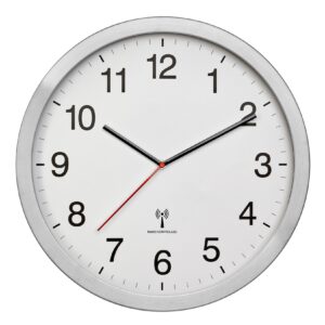 Funk-Wanduhr mit Metallrahmen in XL-Größe, weißes Zifferblatt