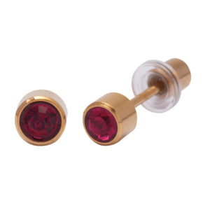 Ohrlino Erstohrstecker Rundfassung gelb 4mm, Kristall rubinrot 3mm