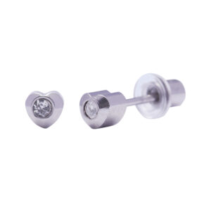 Ohrlino Erstohrstecker Herz 4mm, weiß, Kristall weiß 1,5mm
