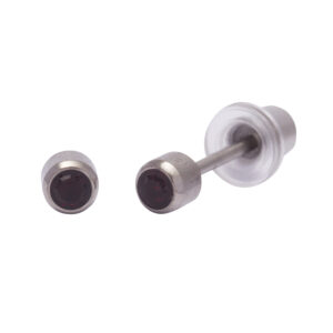 Ohrlino Erstohrstecker Rundfassung Titan 3mm, Kristall schwarz 2mm