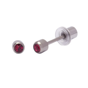 Ohrlino Erstohrstecker Rundfassung Titan 3mm, Kristall rubinrot 2mm