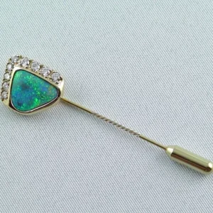 Reversnadel 14k Gold, Black Crystal Opal, Diamanten Anstecknadel