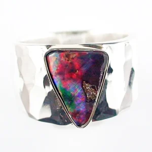 Massiver Herrenring mit Top GEM Boulder Opal in 925 Silber & 750 Gold