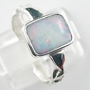935er Silberring mit 1,24 ct White Opal in Ringgröße 57